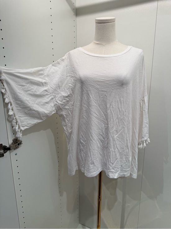 Lord & Taylor Tops - Lord & Taylor White Cotton Tassel Sleeve Tunic Top